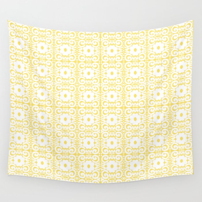Retro Daisy Lace White on Yellow  Wall Tapestry