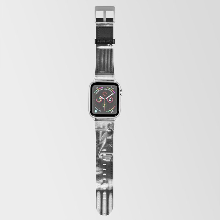 GRAYSCALE PHOTOGRAPHY OF VINTAGE CAR ENGINE Apple Watch Band by