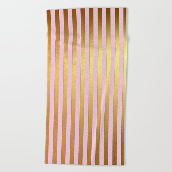 Striped- Pink and gold luxury stripes design Beach Towel