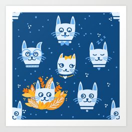 Cats classic blue Art Print