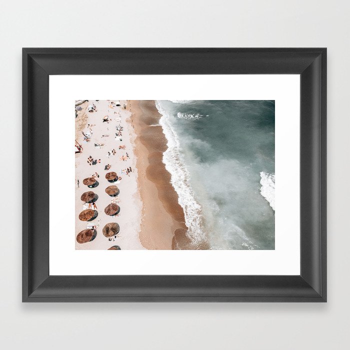 Aerial Ocean Waves Print, Aerial Beach Print, Summer Art Print, Aerial Landscape Print, Round Umbrellas Beach Photography Framed Art Print