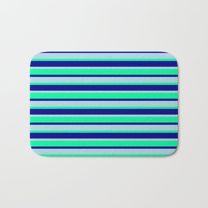 Light Blue, Green & Dark Blue Colored Lines/Stripes Pattern Bath Mat