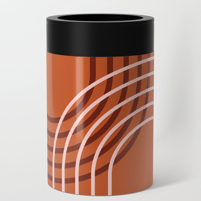 Geometric Lines Rainbow Abstract 7 in Rust Rose Gold Can Cooler