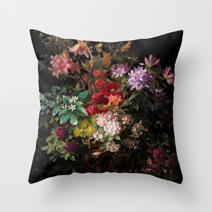 Midnight flowers painting Throw Pillow