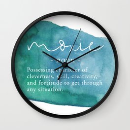 Moxie Definition - Blue Watercolor Wall Clock | Painting, Other, Painted, Typography, Bluegreen, Digital, Definition, Gumption, English, Chic 