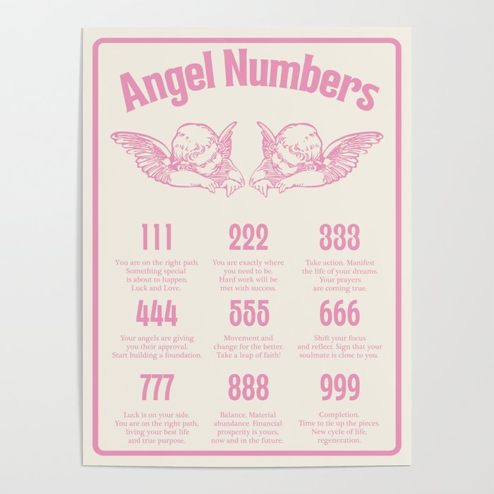 Angel Numbers Pink Y2k Poster
