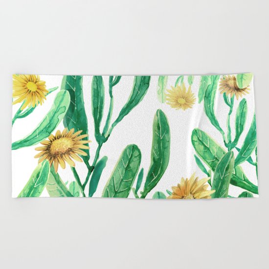 yellow flowers on sunny day Beach Towel