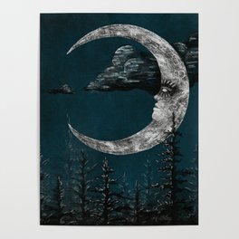 She Moon Digital Illustration Poster