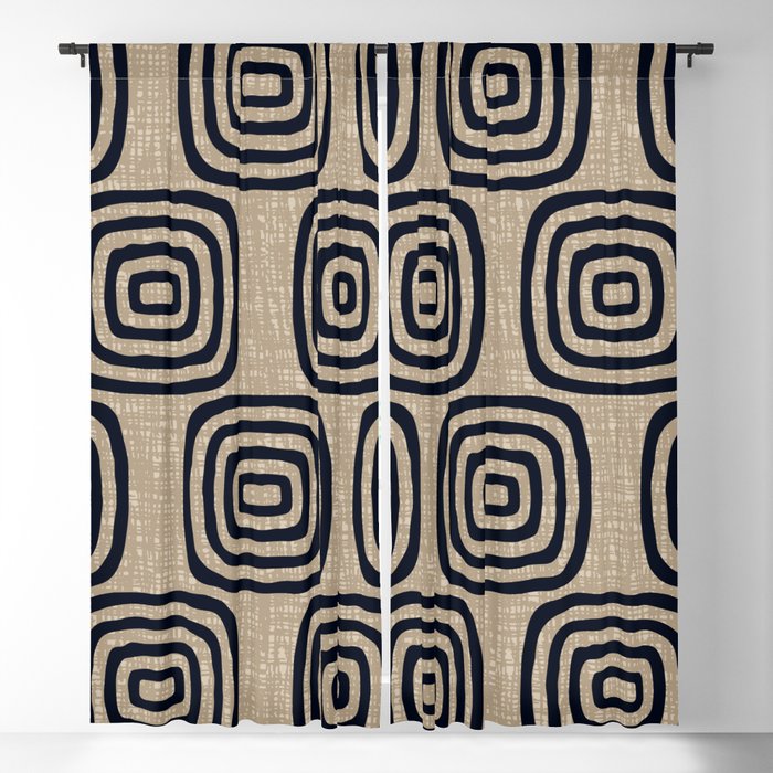 Mud Cloth Concentric Pattern 771 Black and Beige Blackout Curtain