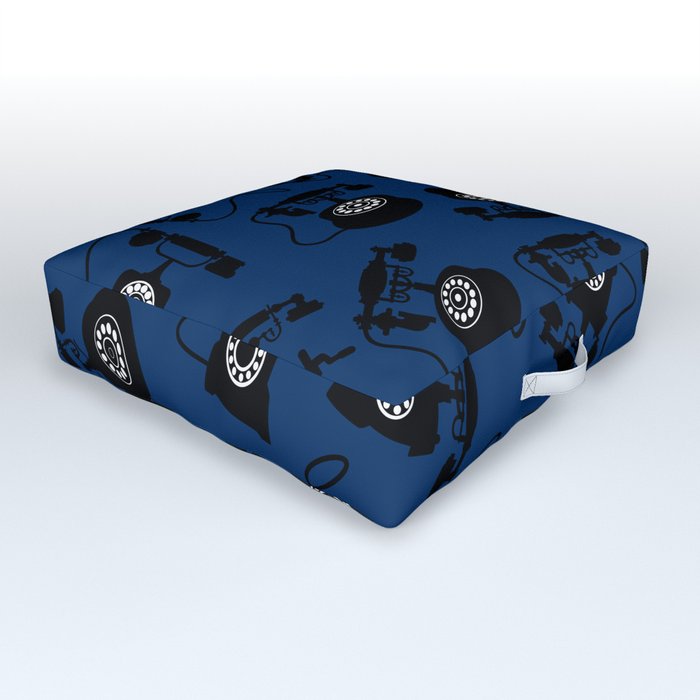 Black Vintage Rotary Dial Telephone Pattern on Dark Navy blue Outdoor Floor Cushion