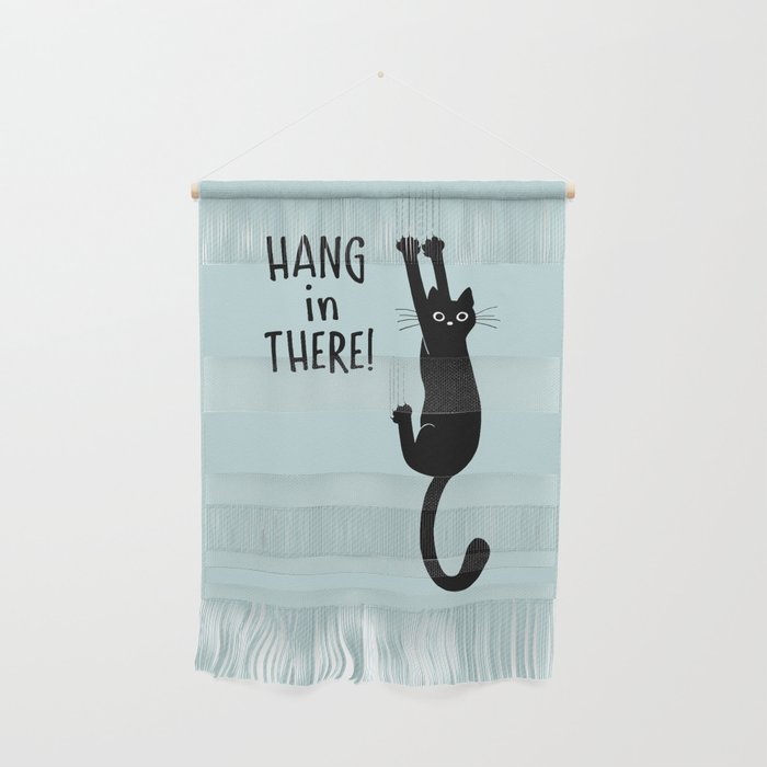 Hang in There! Funny Black Cat Hanging On Wall Hanging