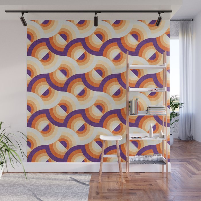 Here comes the sun // violet and orange gradient 70s inspirational groovy geometric suns Wall Mural