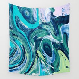 For Jayden: I colorful abstract painting in greens, purple, and blue by Alyssa Hamilton Art Wall Tapestry