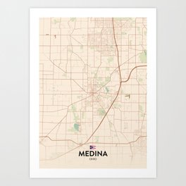 Medina, Ohio, United States - Vintage City Map Art Print