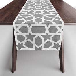Grey, white Design - Geometric oriental pattern, traditional Morocco Style Table Runner