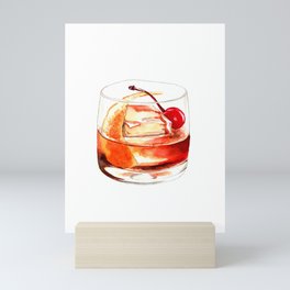 Cocktails. Old Fashioned. Watercolor Painting. Mini Art Print