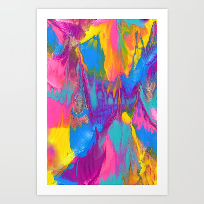 Bright Rainbow and Gold Abstract Painting  Art Print