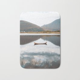 Boat On A Calm Lake | Lofoten, Norway Bath Mat | Reflection, Calm, Autumn, Color, Rowboat, Travel, Adventure, Minimalistic, Boat, Photo 