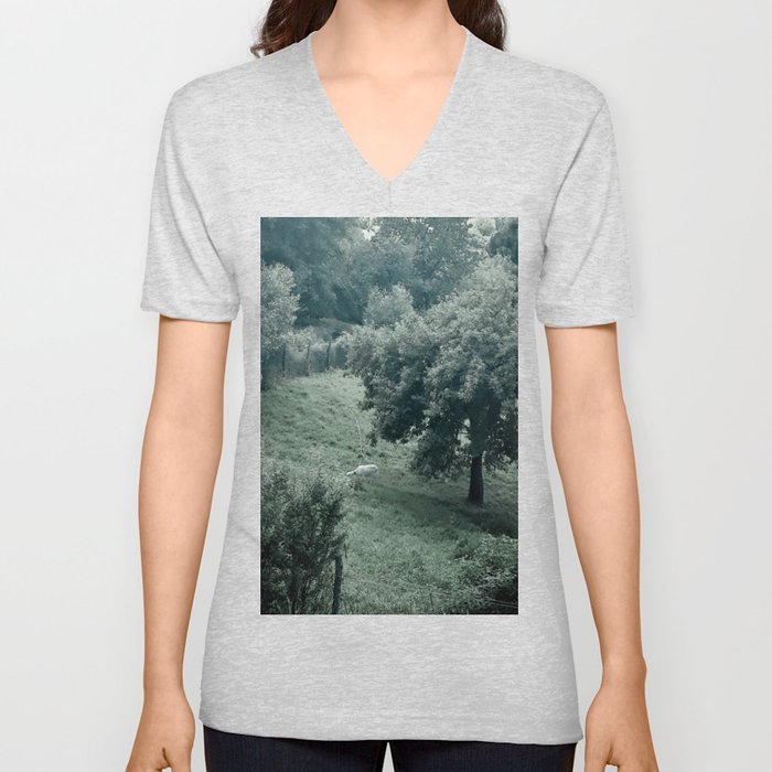Forest landscape with goat V Neck T Shirt