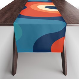 Fluid Swirl Waves Abstract Nature Art In Retro 70s & 80s Color Palette Table Runner