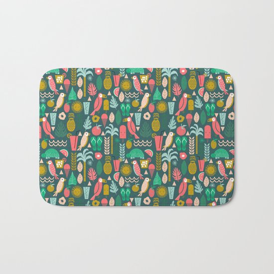 Tropical Vacation Island print pattern fun beach surf sand fun gift for trendy dorm room bright Bath Mat