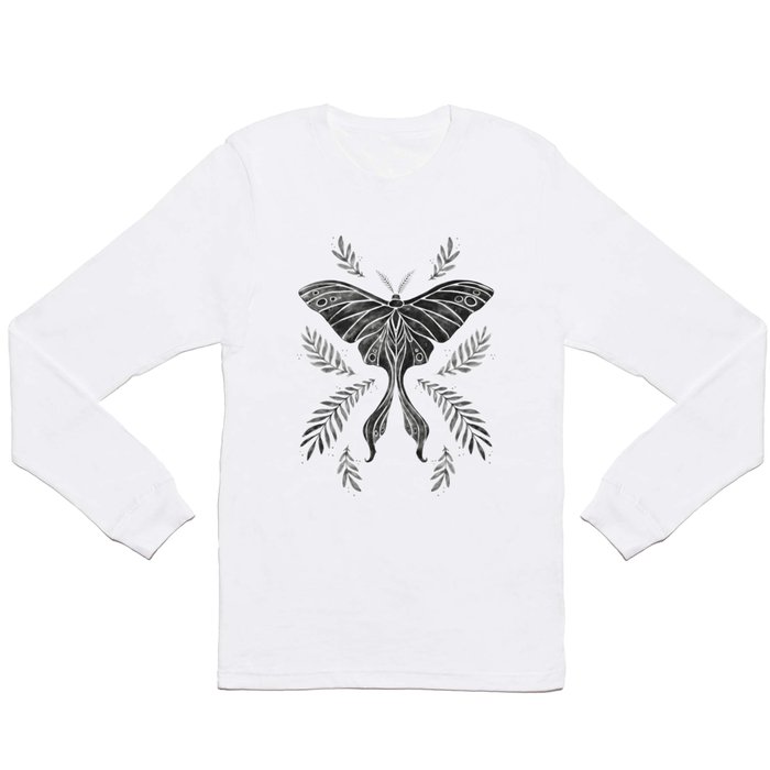 Watercolor Luna Moth in Black and White Long Sleeve T Shirt