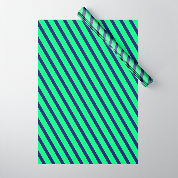 Midnight Blue & Green Colored Lined/Striped Pattern Wrapping Paper