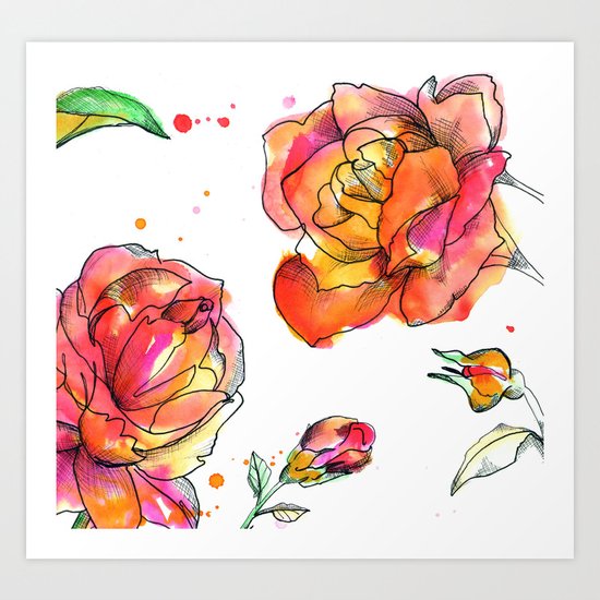 Inky Floral Art Print