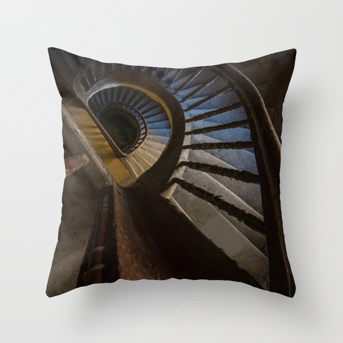Abandoned Wooden Staircase Throw Pillow