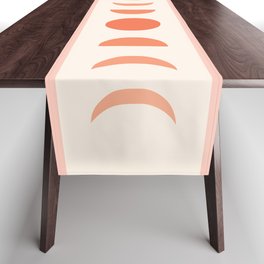Mid Century Modern Geometric 40 in Coral Shades (Rainbow and Moon Phases Abstraction) Table Runner