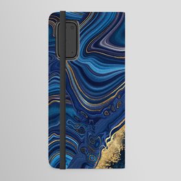 Midnight Blue + Gold Abstract Swirl Android Wallet Case