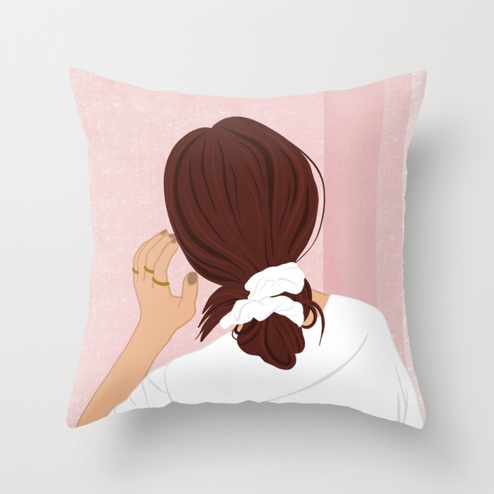 Playing with her Hair Throw Pillow