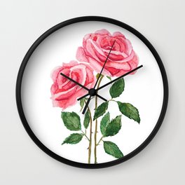 two pink roses watercolor Wall Clock