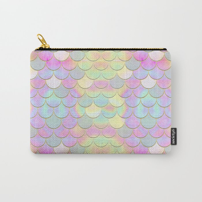 Iridescent Holographic Mermaid Scale Pattern Carry-All Pouch