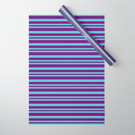 [ Thumbnail: Purple & Turquoise Colored Pattern of Stripes Wrapping Paper ]
