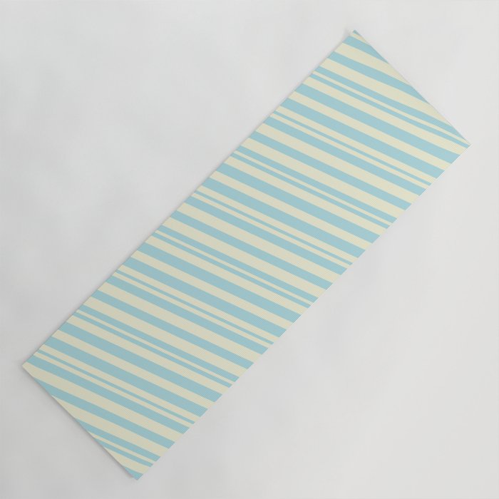 Beige & Powder Blue Colored Lined/Striped Pattern Yoga Mat