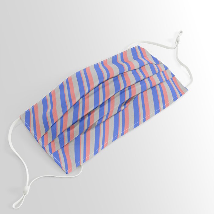 Light Coral, Grey, and Royal Blue Colored Striped/Lined Pattern Face Mask