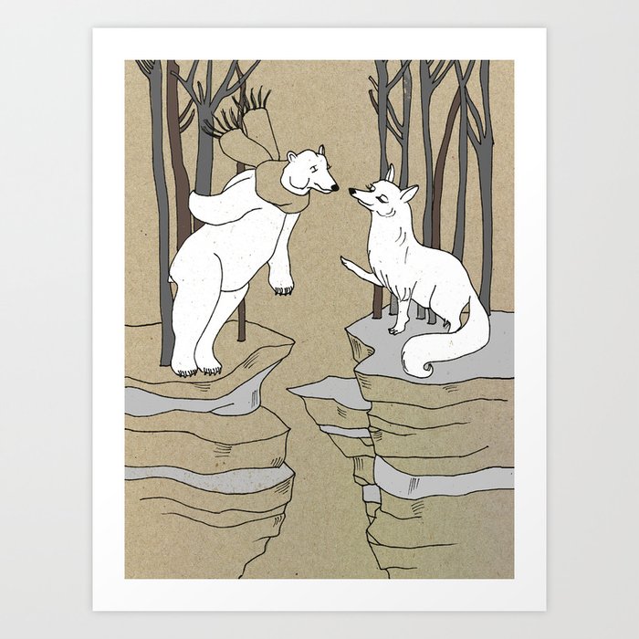 Arctic fox and Polar bear, Romeo and Juliet Art Print