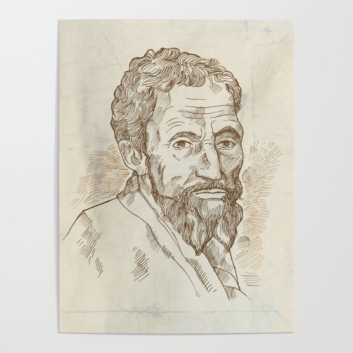 Hand drawn vector portrait. Michelangelo Poster