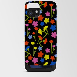 Colorful 80’s Summer Flowers On Black iPhone Card Case