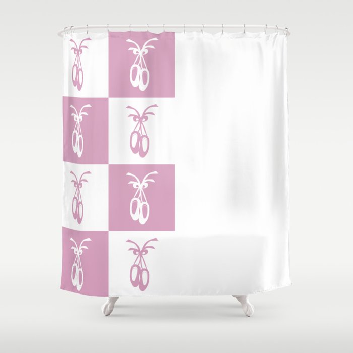 Pirouette Pink and White Ballet Shoes Chess Board Vertical Split Shower Curtain