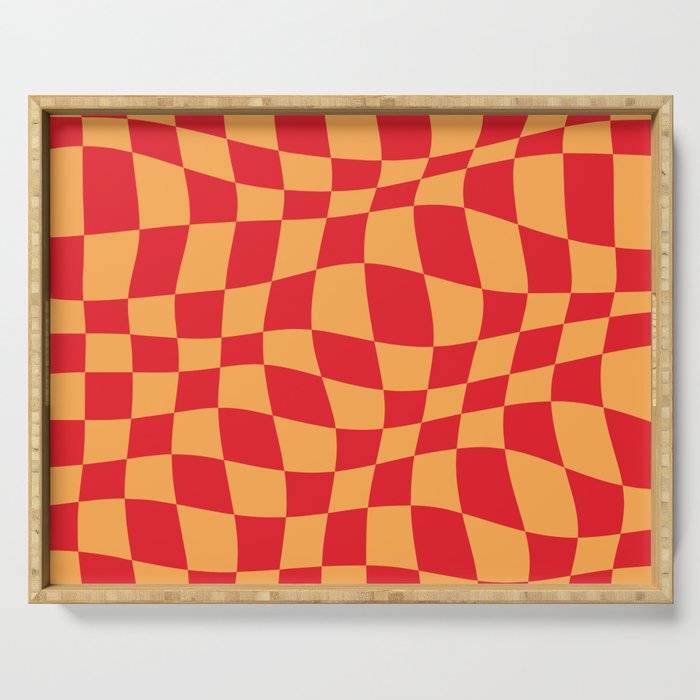 Warped Checkered Pattern (red/orange) Serving Tray