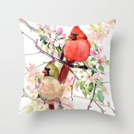 Cardinal Birds and Spring, cardinal bird design Throw Pillow