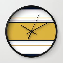 Wide and Thin Stripes Color Block Pattern in Mustard Yellow, Navy Blue, Ivory, and White Wall Clock