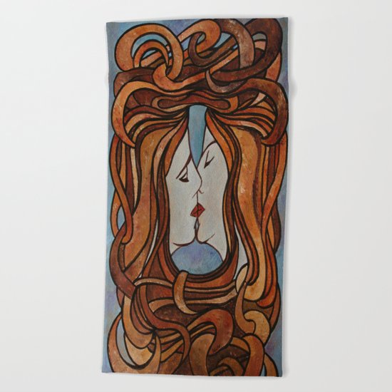 Lesbian Kiss (Art Nouveau Style) Beach Towel
