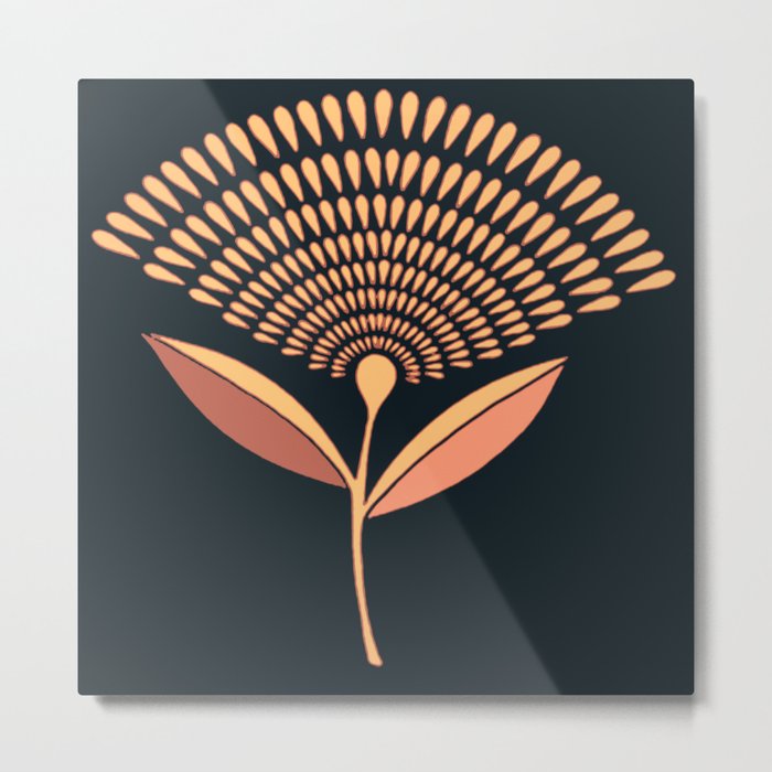 Mid Century Modern Dandelion Seed Head In Coral and Pink Metal Print