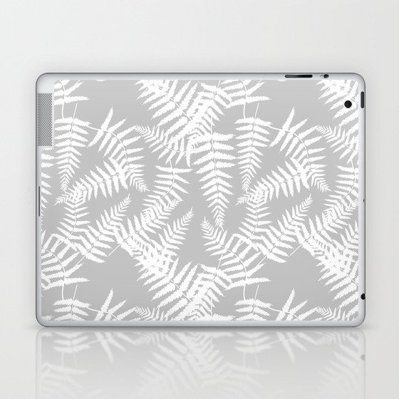 Light Grey And White Fern Leaf Pattern Laptop & iPad Skin