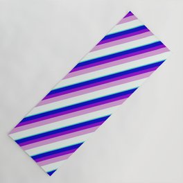[ Thumbnail: Blue, Dark Violet, Plum, Mint Cream & Turquoise Colored Stripes/Lines Pattern Yoga Mat ]