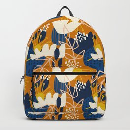 Abstract Floral - Blue + Orange Backpack