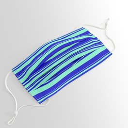 [ Thumbnail: Aquamarine and Blue Colored Striped Pattern Face Mask ]